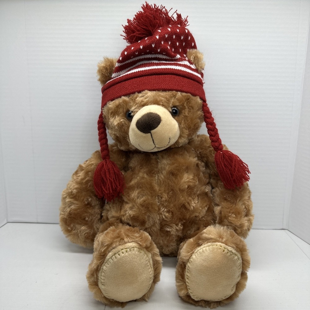 Mary Meyer Teddy Bear Stuffed Animal In Red Knit Winter Hat Soft Plush 16"